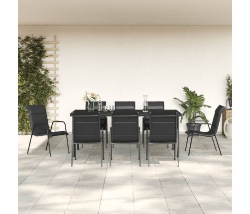 Juego de comedor para jardín 9 piezas acero y textilene negro