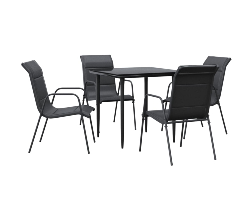 Juego de comedor para jardín 5 piezas acero y textilene negro