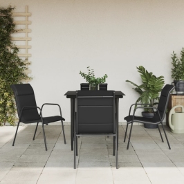 Juego de comedor para jardín 5 piezas acero y textilene negro