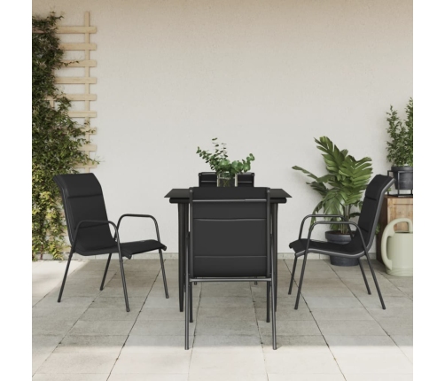 Juego de comedor para jardín 5 piezas acero y textilene negro