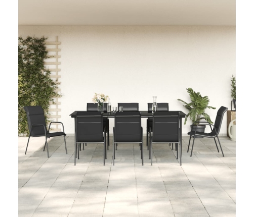 Juego de comedor para jardín 9 piezas acero y textilene negro