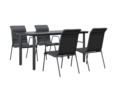 Juego de comedor para jardín 5 piezas acero y textilene negro
