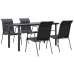 Juego de comedor para jardín 5 piezas acero y textilene negro