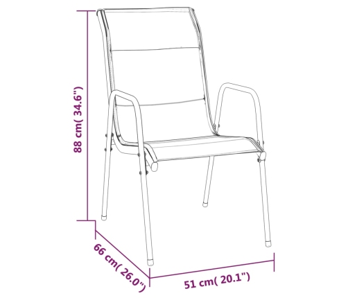 Juego de comedor para jardín 5 piezas acero y textilene negro