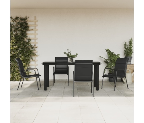 Juego de comedor para jardín 5 piezas acero y textilene negro