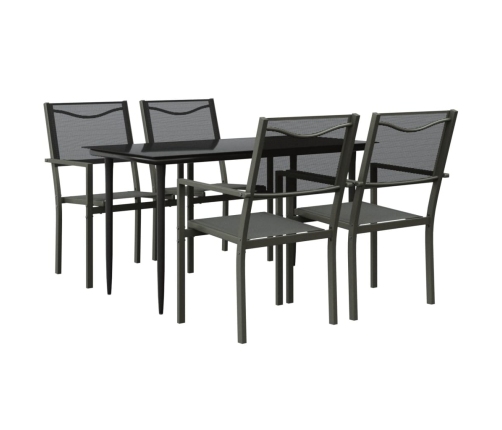 Juego de comedor para jardín 5 piezas acero y textilene negro