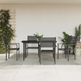 Juego de comedor para jardín 5 piezas acero y textilene negro