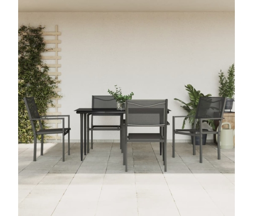 Juego de comedor para jardín 5 piezas acero y textilene negro