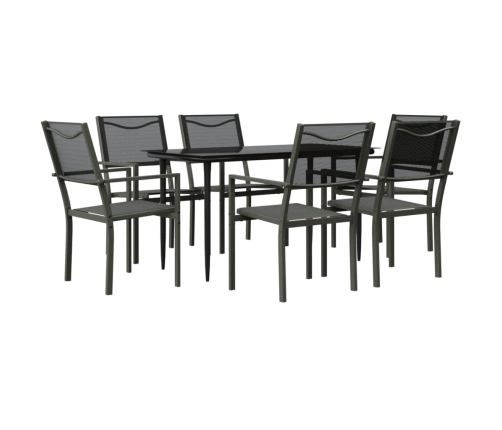 Juego de comedor para jardín 7 piezas acero y textilene negro