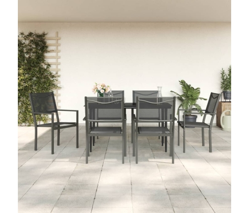 Juego de comedor para jardín 7 piezas acero y textilene negro
