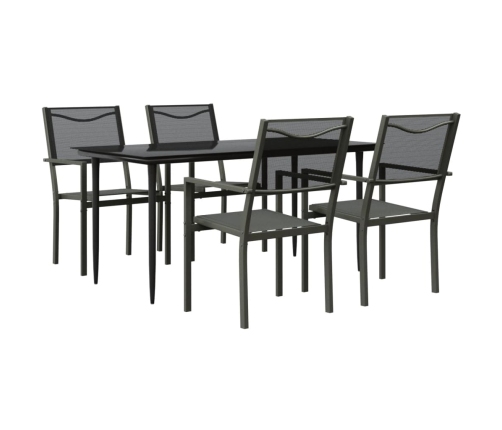 Juego de comedor para jardín 5 piezas acero y textilene negro