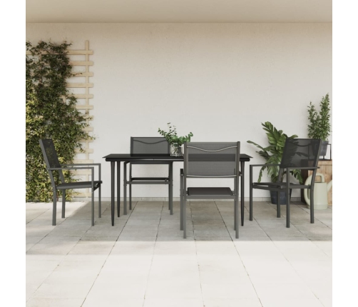 Juego de comedor para jardín 5 piezas acero y textilene negro