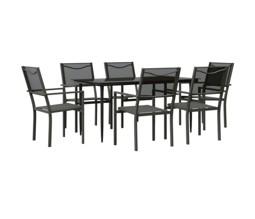 Juego de comedor para jardín 7 piezas acero y textilene negro