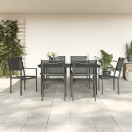 Juego de comedor para jardín 7 piezas acero y textilene negro