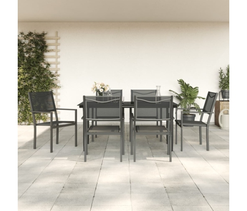 Juego de comedor para jardín 7 piezas acero y textilene negro