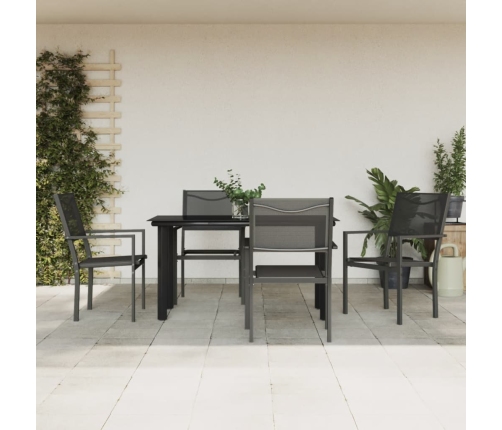 Juego de comedor para jardín 5 piezas acero y textilene negro