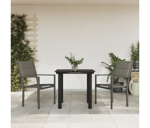 Juego de comedor para jardín 3 piezas acero y textilene negro