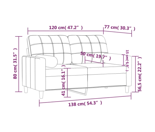 vidaXL Sofá de 2 plazas con cojines tela gris taupe 120 cm