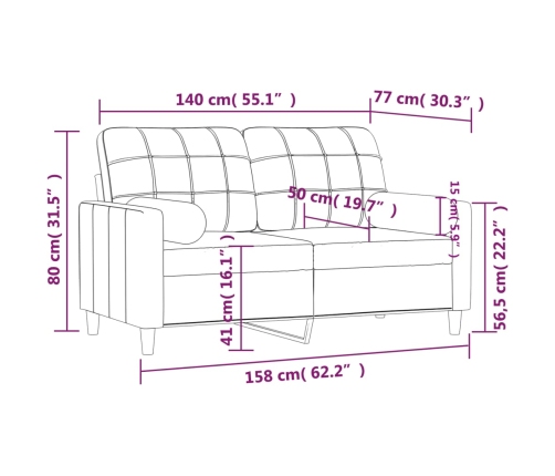 Sofá de 2 plazas con cojines tela gris claro 140 cm