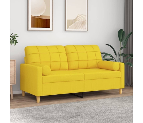 Sofá de 2 plazas con cojines tela amarillo claro 140 cm