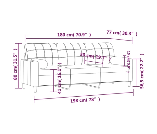 Sofá de 3 plazas con cojines tela gris claro 180 cm