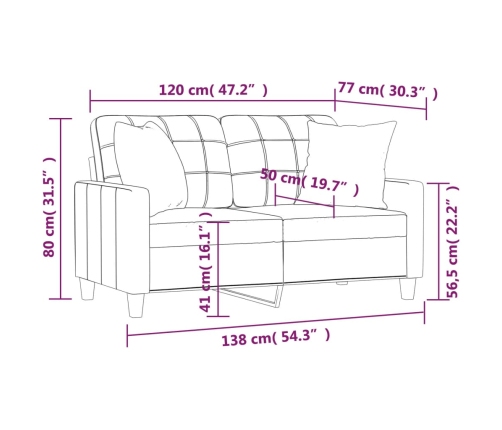 Sofá de 2 plazas con cojines cuero sintético capuchino 120 cm