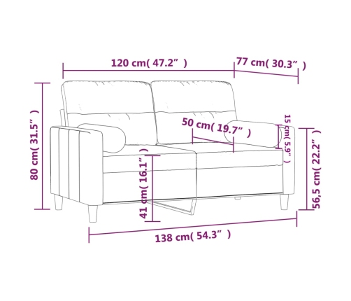 Sofá de 2 plazas con cojines tela marrón 120 cm