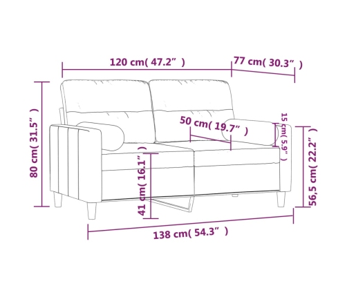 Sofá de 2 plazas con cojines tela amarillo claro 120 cm