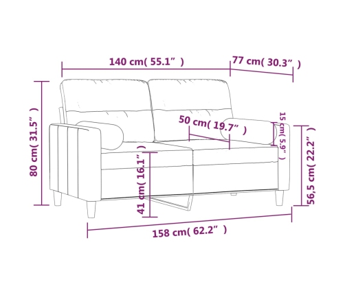 vidaXL Sofá de 2 plazas con cojines tela marrón 140 cm