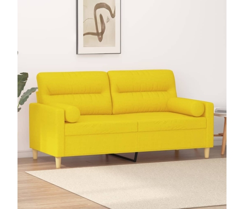 Sofá de 2 plazas con cojines tela amarillo claro 140 cm