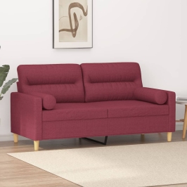 Sofá de 2 plazas con cojines tela rojo tinto 140 cm