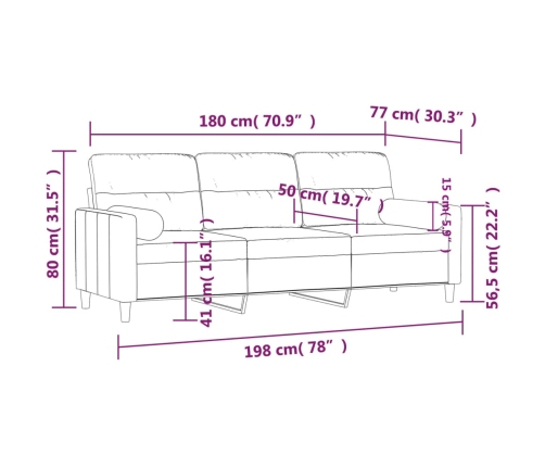 Sofá de 3 plazas con cojines tela gris claro 180 cm