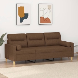 Sofá de 3 plazas con cojines tela marrón 180 cm