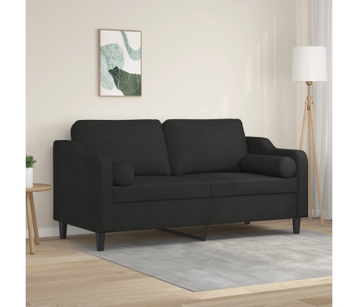 Sofá de 2 plazas con cojines tela negro 140 cm
