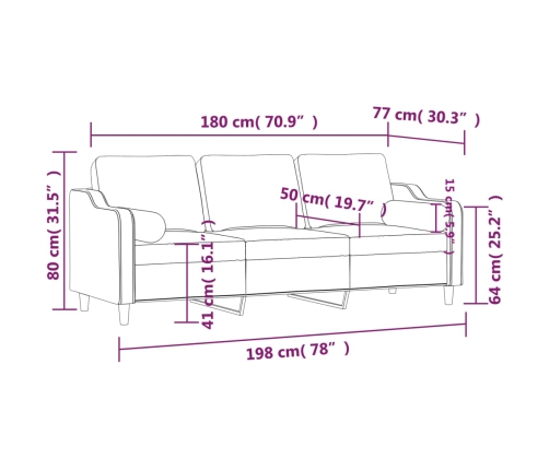 vidaXL Sofá de 3 plazas con cojines tela gris claro 180 cm