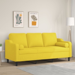Sofá de 3 plazas con cojines tela amarillo claro 180 cm
