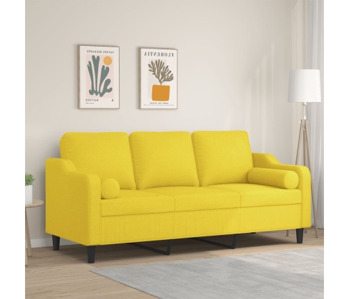 vidaXL Sofá de 3 plazas con cojines tela amarillo claro 180 cm