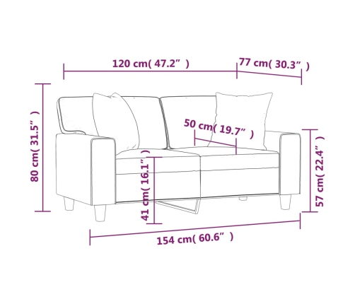 Sofá de 2 plazas con cojines cuero sintético capuchino 120 cm