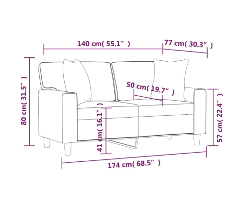 vidaXL Sofá de 2 plazas con cojines cuero sintético negro 140 cm