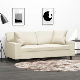 Sofá de 2 plazas con cojines cuero sintético color crema 140 cm