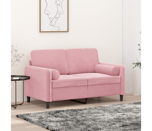 Sofá de 2 plazas con cojines terciopelo rosa 120 cm