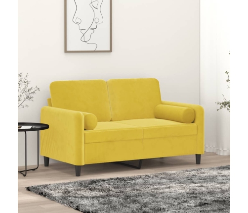 Sofá de 2 plazas con cojines terciopelo amarillo 120 cm