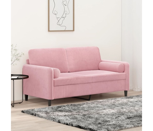 Sofá de 2 plazas con cojines terciopelo rosa 140 cm