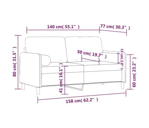 Sofá de 2 plazas con cojines terciopelo amarillo 140 cm