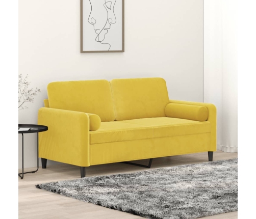 vidaXL Sofá de 2 plazas con cojines terciopelo amarillo 140 cm