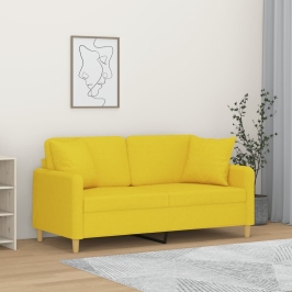 Sofá de 2 plazas con cojines tela amarillo claro 140 cm