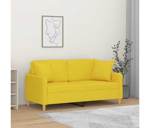 Sofá de 2 plazas con cojines tela amarillo claro 140 cm