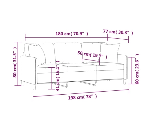 vidaXL Sofá de 3 plazas con cojines tela negro 180 cm