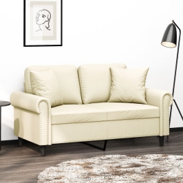 Sofá de 2 plazas con cojines cuero sintético color crema 120 cm