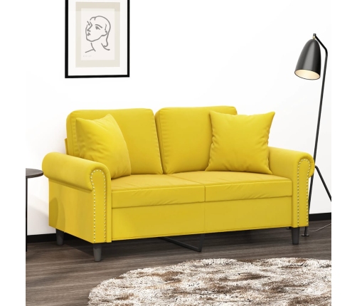 vidaXL Sofá de 2 plazas con cojines terciopelo amarillo 120 cm